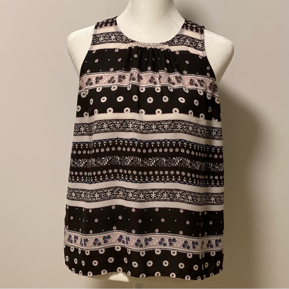 Loft petite dark grey print sleeveless blouse XS